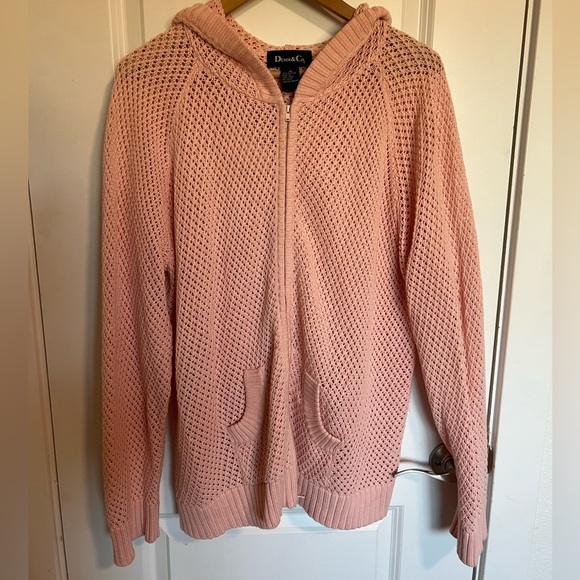 🩷 Denim & Co. Pink/Peach Eyelet Zip-Up Hoodie – Size 1X 🩷 - Picture 1 of 3